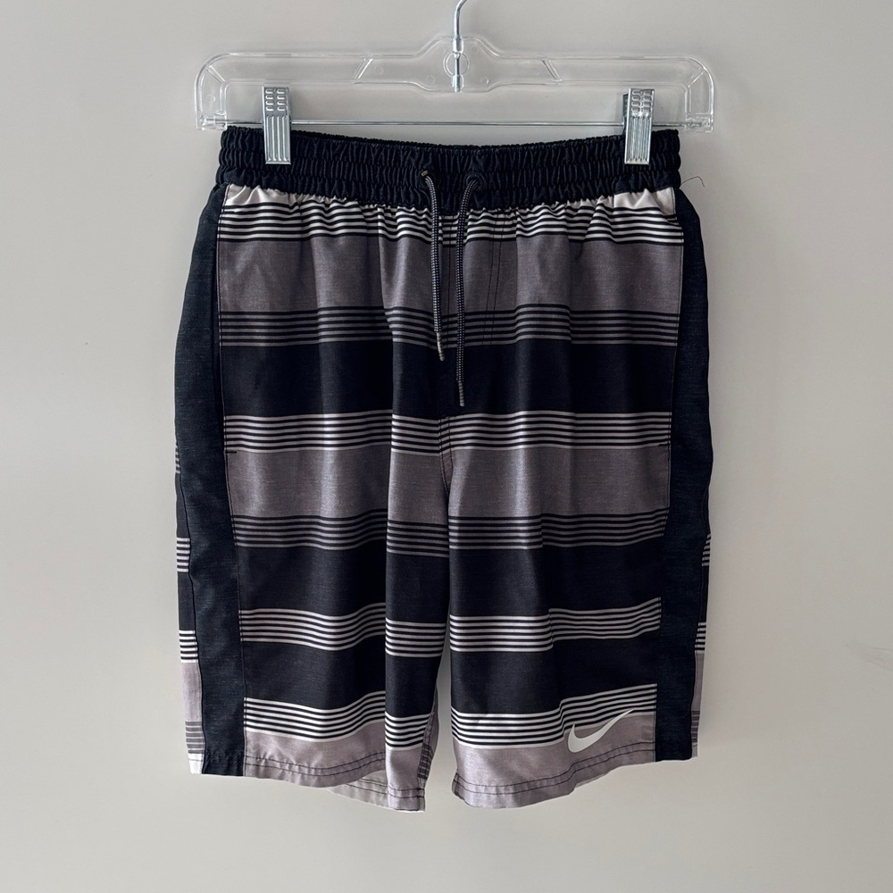Nike Men's Striped Black and Gray Swim Trunks Size Small